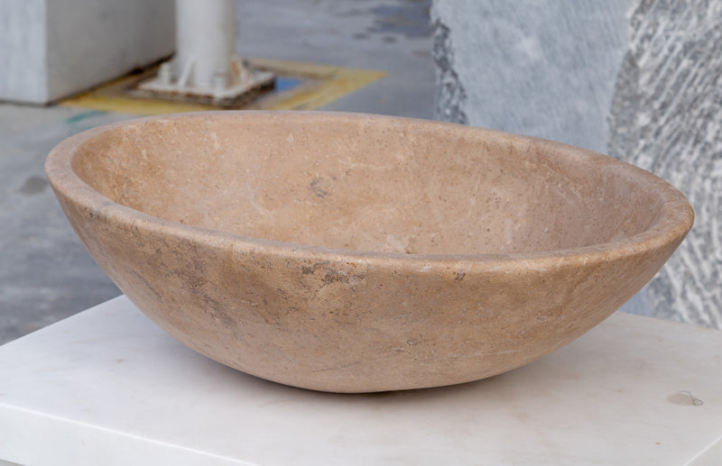 Gobek Karina Walnut Travertine Natural Stone Vessel Sink Honed and Filled