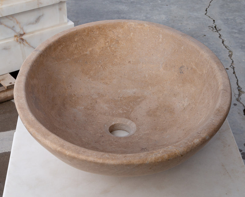 Gobek Karina Walnut Travertine Natural Stone Vessel Sink Honed and Filled