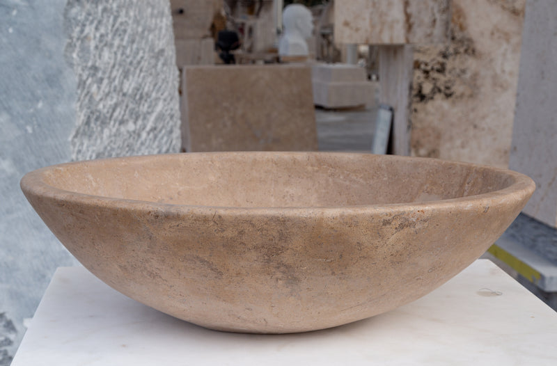 Gobek Karina Walnut Travertine Natural Stone Vessel Sink Honed and Filled