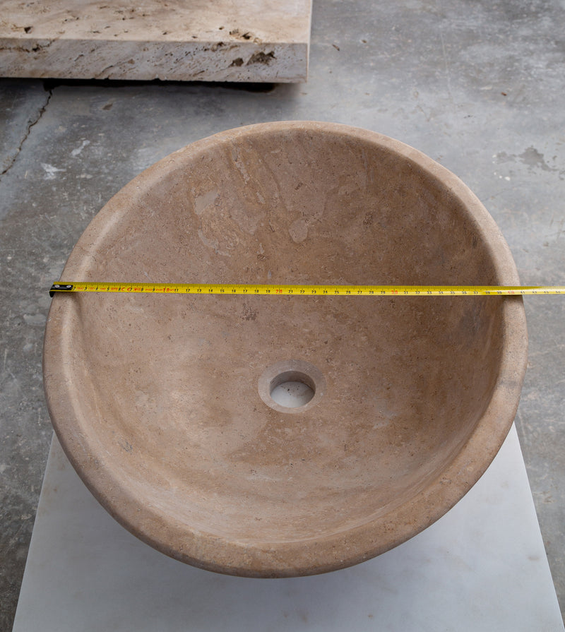 Gobek Karina Walnut Travertine Natural Stone Vessel Sink Honed and Filled