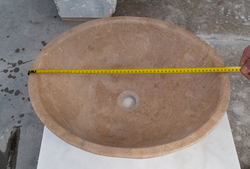 Gobek Karina Walnut Travertine Natural Stone Vessel Sink Honed and Filled