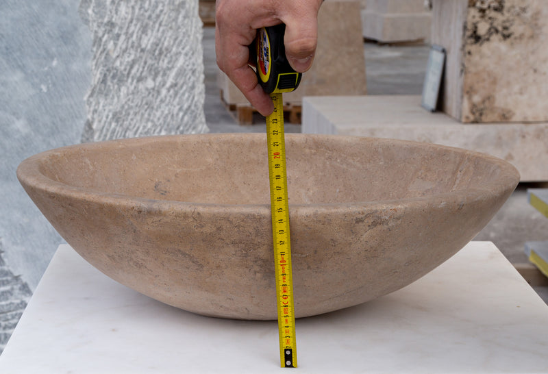 Gobek Karina Walnut Travertine Natural Stone Vessel Sink Honed and Filled