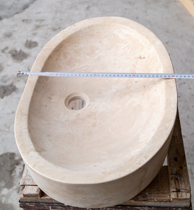 Gobek Natural Stone Light Travertine Special Design Vessel Sink Honed and Filled