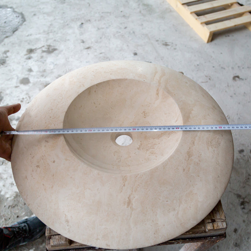 Gobek Light Travertine Natural Stone UFO Shape Sink Honed and Filled