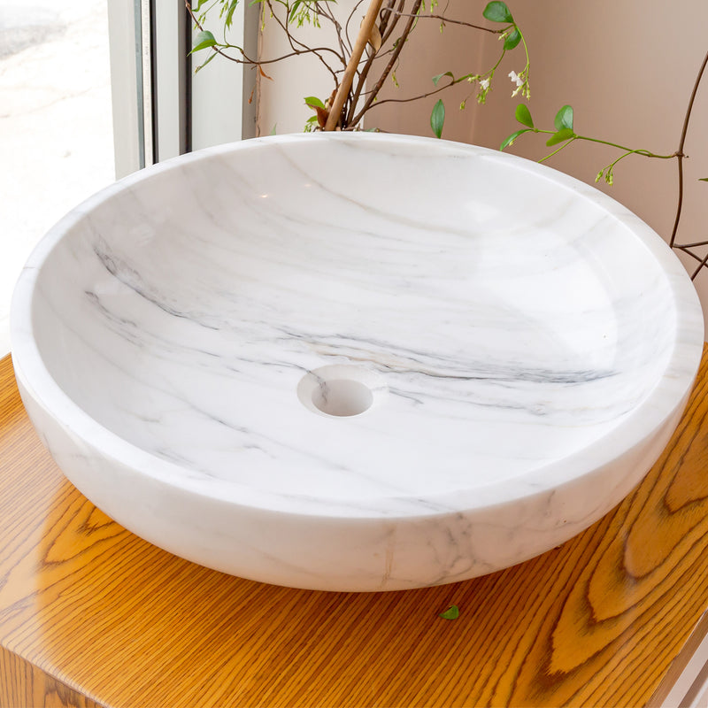 Gobek Natural Stone Calacatta White Marble Vessel Sink Bowl Polished