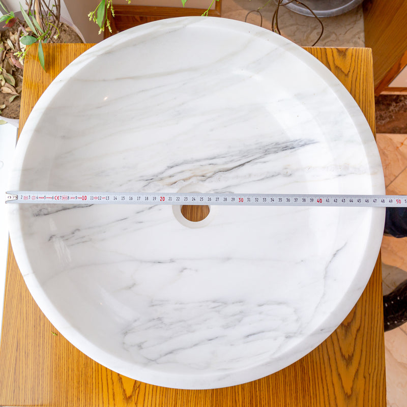 Gobek Natural Stone Calacatta White Marble Vessel Sink Bowl Polished