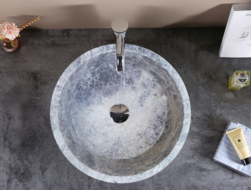 Gobek Natural Stone Tundra Grey Marble Round Vessel Sink Polished