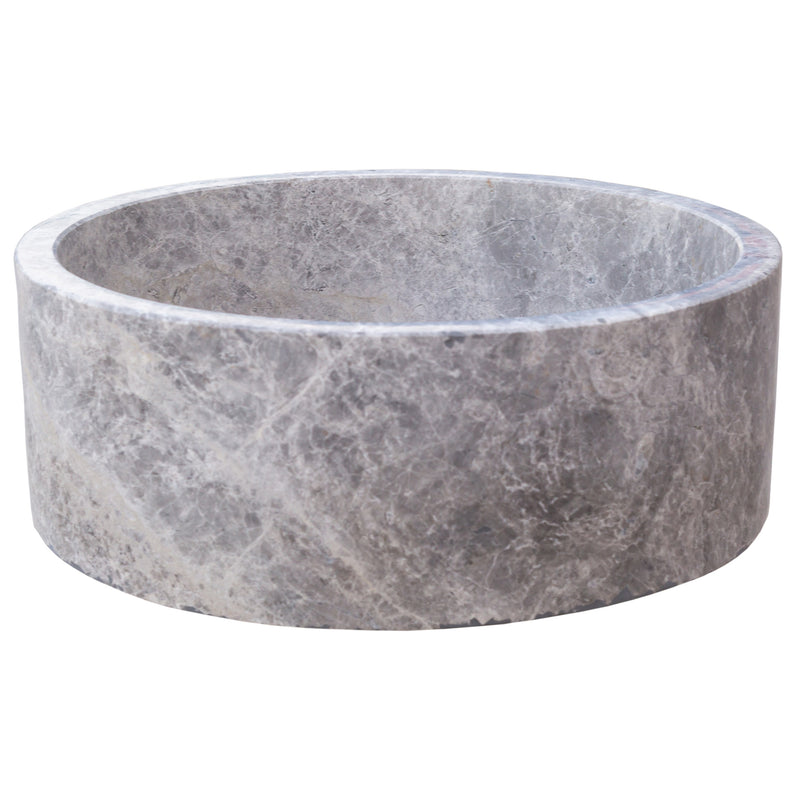 Gobek Natural Stone Tundra Grey Marble Round Vessel Sink Polished