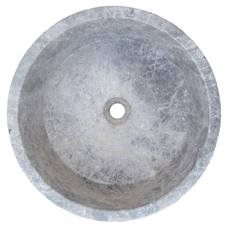 Gobek Natural Stone Tundra Grey Marble Round Vessel Sink Polished