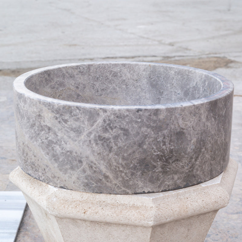 Gobek Natural Stone Tundra Grey Marble Round Vessel Sink Polished