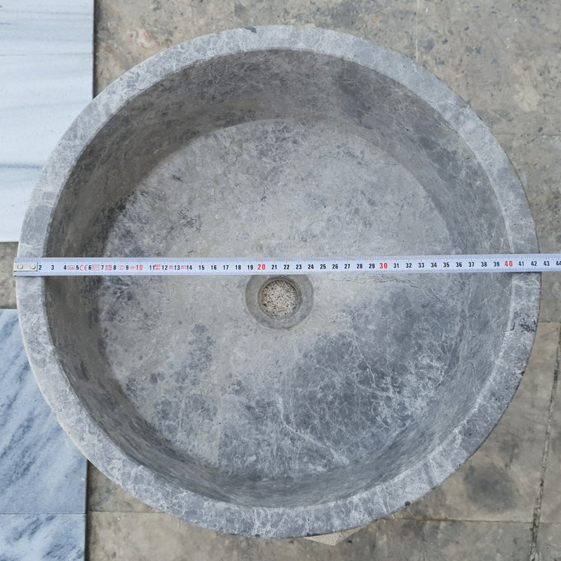 Gobek Natural Stone Tundra Grey Marble Round Vessel Sink Polished