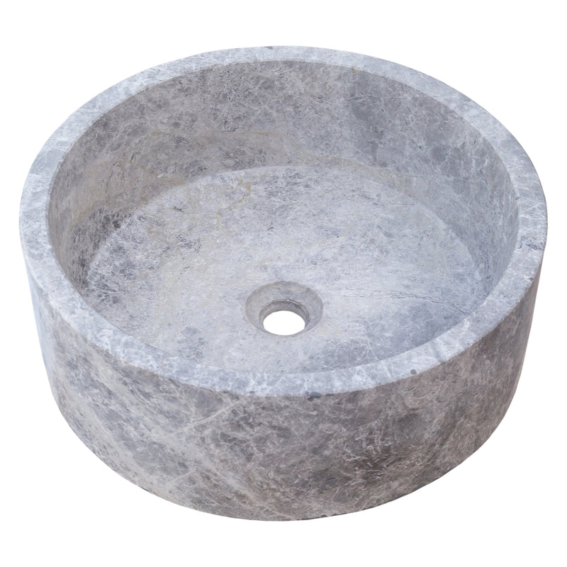 Gobek Natural Stone Tundra Grey Marble Round Vessel Sink Polished