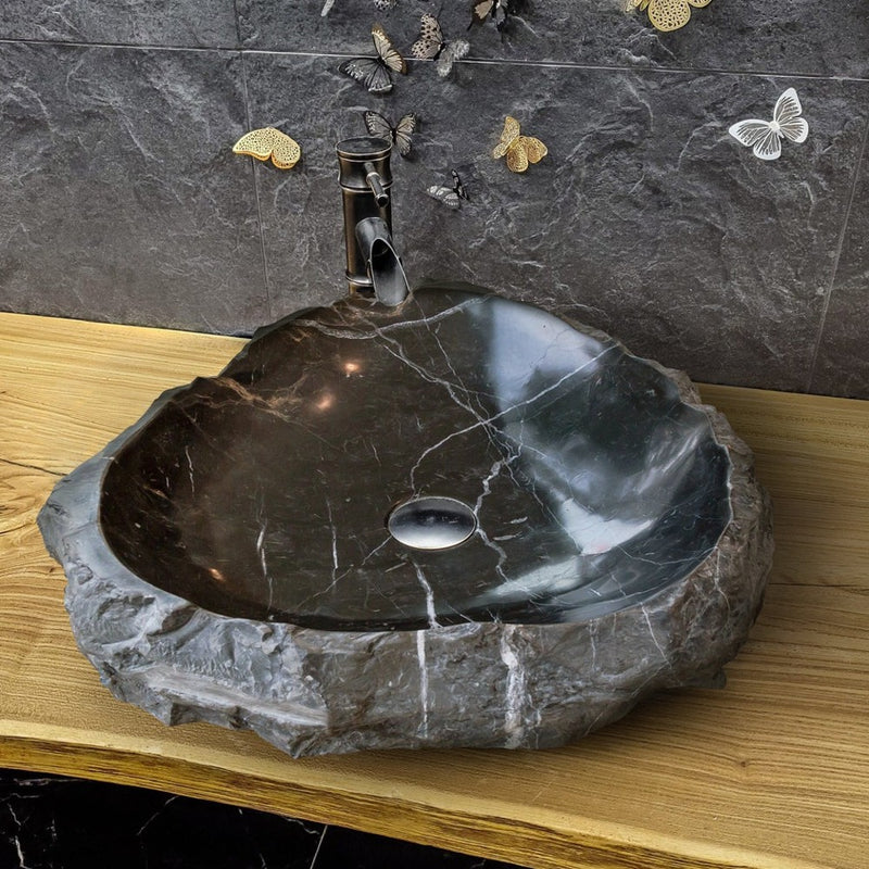 Gobek Toros Black Marble Natural Stone Vessel Sink