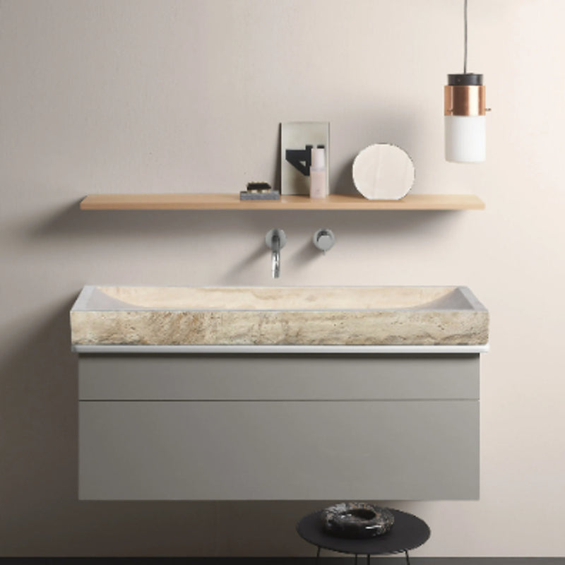 Gobek Troia Light/Noce Travertine Rectangular Vessel Sink Honed and Filled