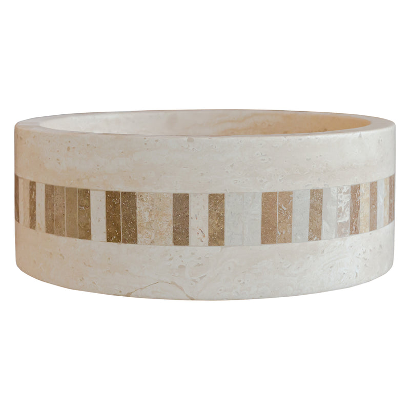 Gobek Troia Light Travertine Natural Stone Cylinder Sink Honed and Filled/Matte