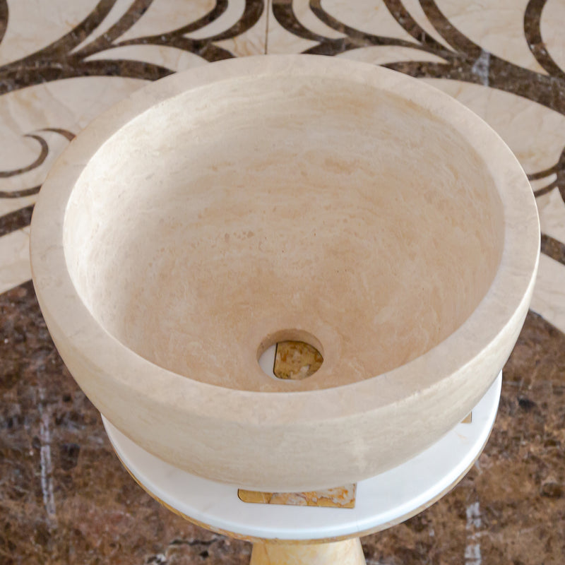 Gobek Troia Light Travertine Natural Stone Vessel Sink Honed and Filled