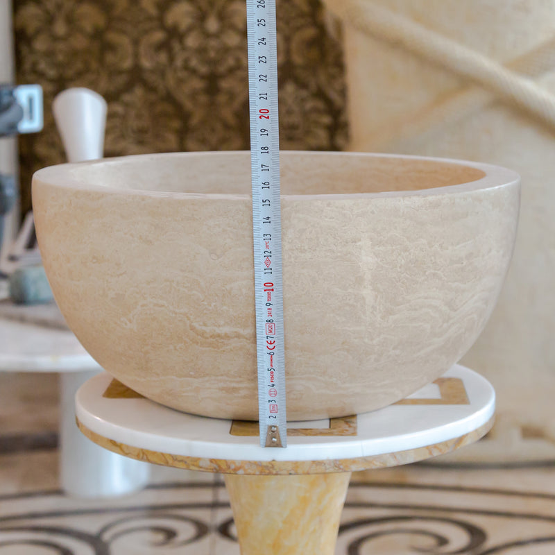 Gobek Troia Light Travertine Natural Stone Vessel Sink Honed and Filled