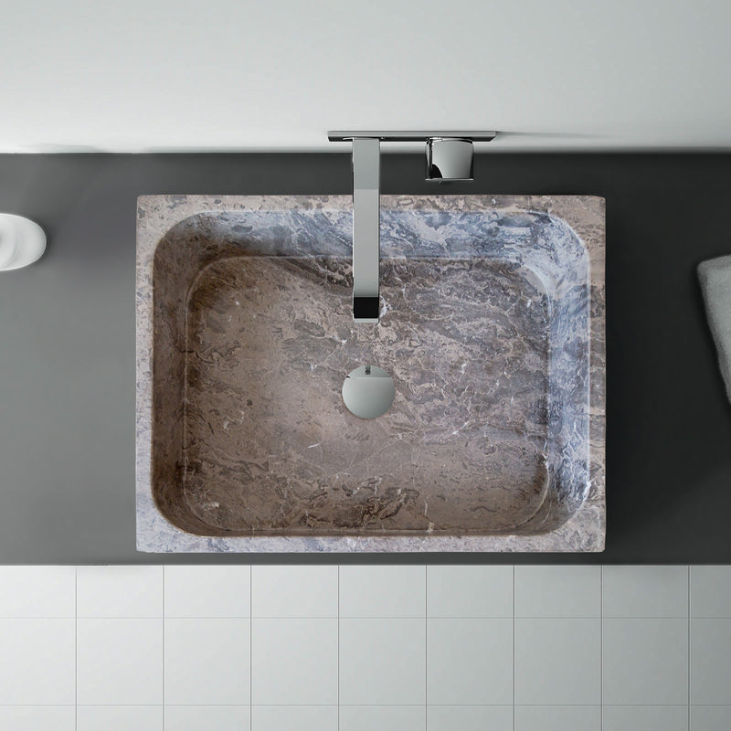 Gobek Tundra Gray Marble Farmhouse Rectangular Sink