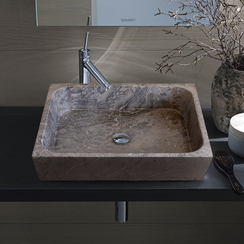 Gobek Tundra Gray Marble Farmhouse Rectangular Sink