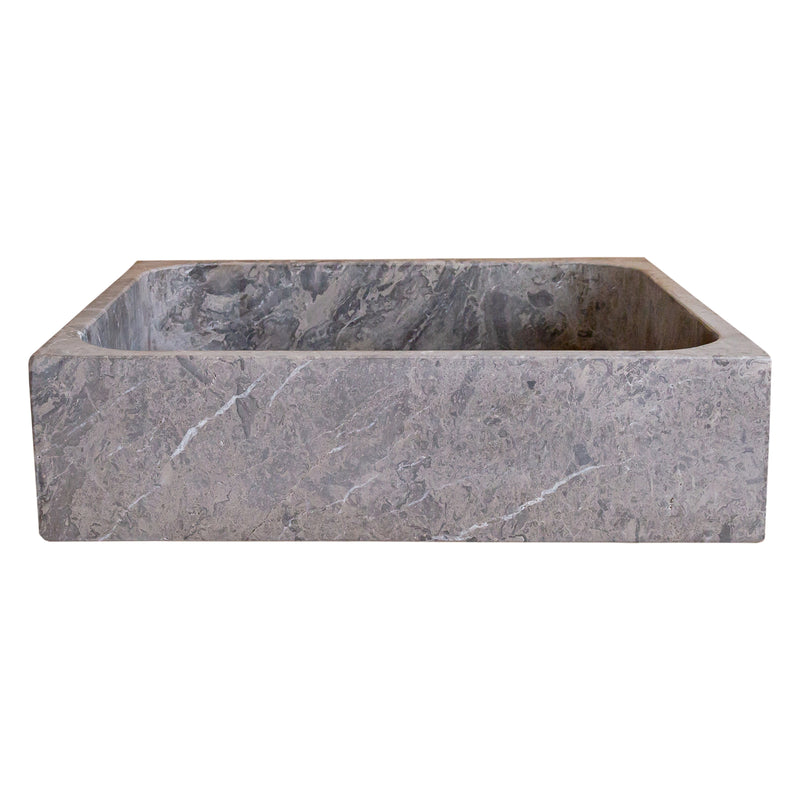 Gobek Tundra Gray Marble Farmhouse Rectangular Sink