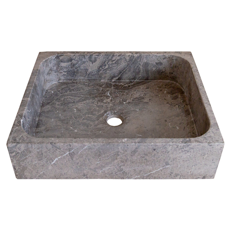 Gobek Tundra Gray Marble Farmhouse Rectangular Sink