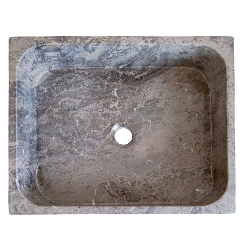 Gobek Tundra Gray Marble Farmhouse Rectangular Sink